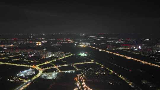 夜景城市街道规划亮化后飞