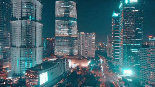 上海陆家嘴夜景航拍空镜