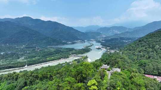 四川成都都江堰景区水利工程航拍