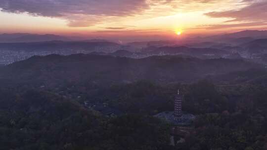 新昌大佛寺栖光净寺万佛塔日出航拍