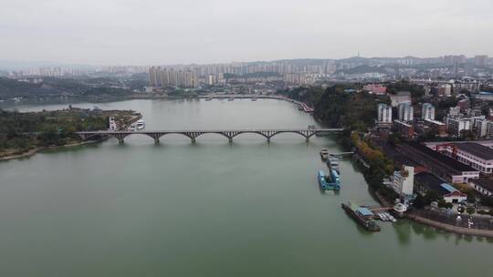 航拍湖北宜昌西陵区跨江大桥