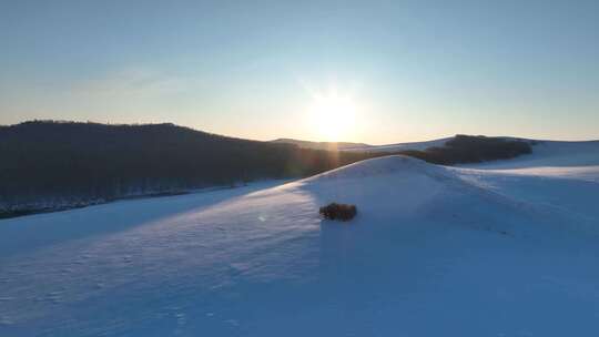 航拍内蒙古冬季雪原暮色