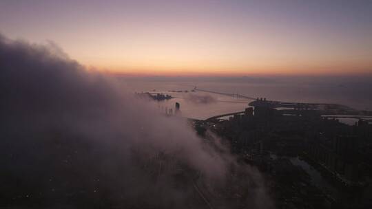 珠海澳门港珠澳大桥日出航拍视频