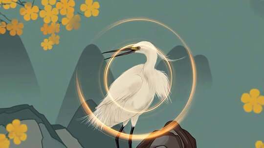 古风插画白鹭山水背景素材