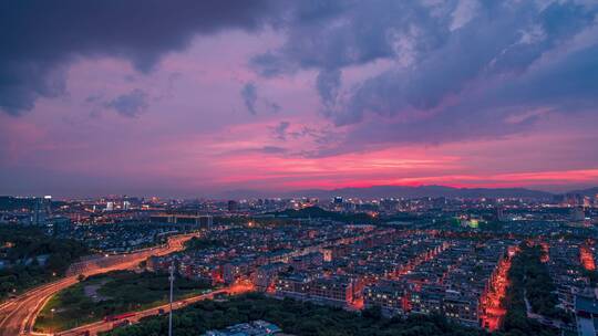 义乌江东夏季城市夜空云彩延时摄影