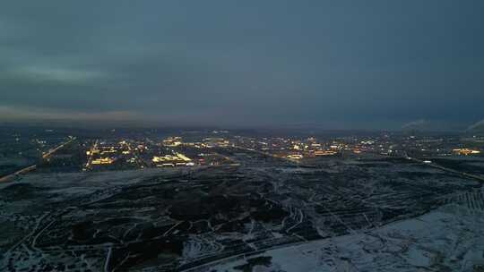 雪后城市夜景鸟瞰