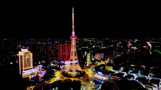 江苏海门夜景航拍繁华都市钢铁森林