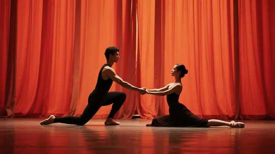 舞台上双人芭蕾舞动作画面