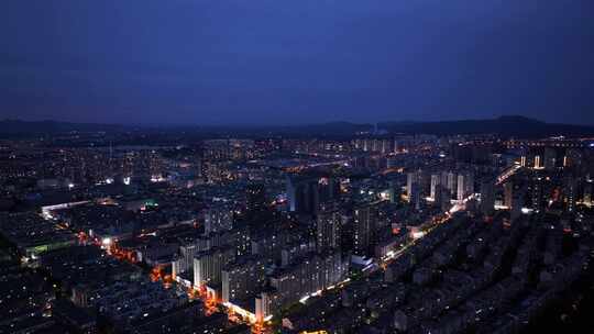 航拍辽宁锦州夜晚城市风光