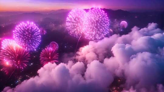 云端绚丽烟花美景