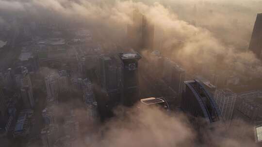 航拍深圳云海上的大湾区城市风光