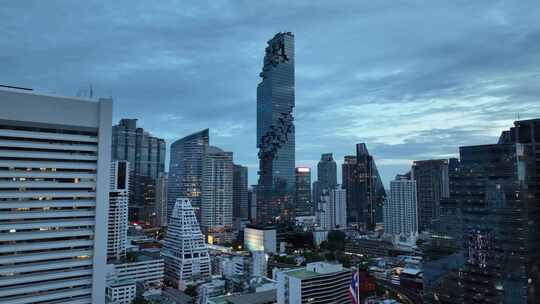 航拍泰国曼谷像素大厦城市高楼建筑夜景风光