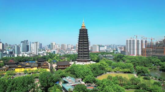 航拍常州红梅公园天宁禅寺天宁宝塔