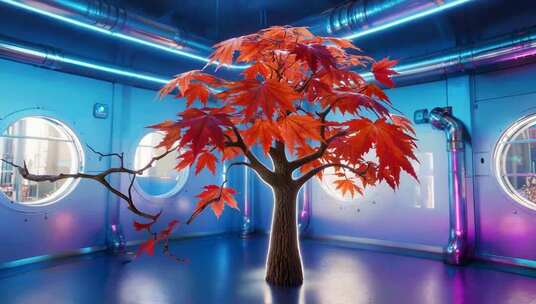 室内红枫树科幻风格素材