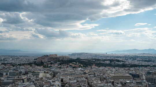 阴天希腊雅典卫城的延时镜头视频素材模板下载