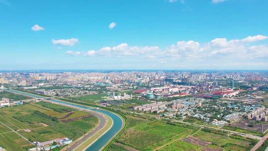 南水北调中线运河流过邢台城市航拍延时全景