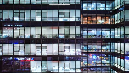 航拍深圳市区熬夜办公的写字楼办公大楼夜景