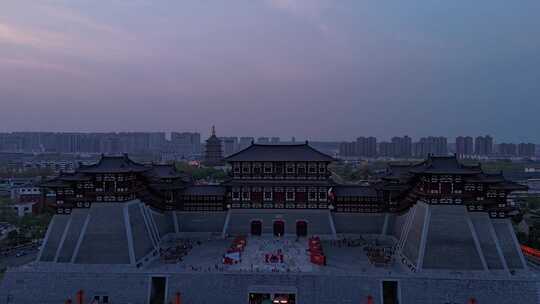 洛阳应天门亮灯时刻延时古建筑全景俯瞰