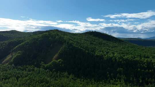 大兴安岭北部原始林区夏日风景山峦起伏