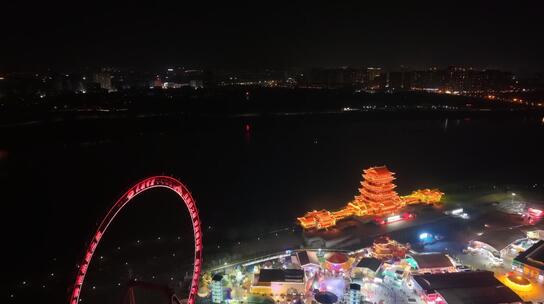 湖南湘潭万楼夜景航拍高清在线视频素材下载