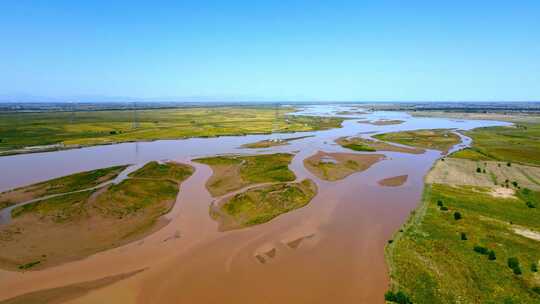 黄河治理农业航拍-黄河河滩河道湿地