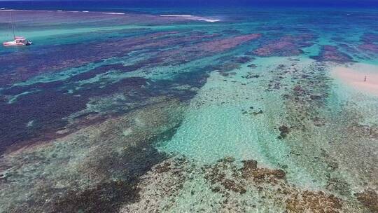 鸟瞰大气清澈见底的大海珊瑚海