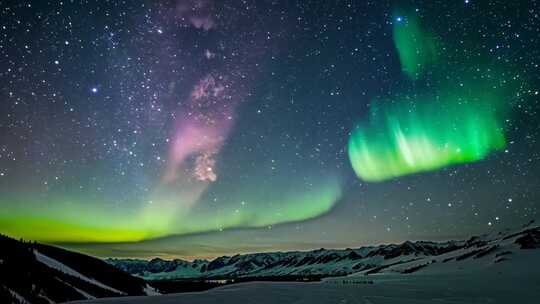 极光绚丽 星空点缀 寒夜静谧 梦幻奇观