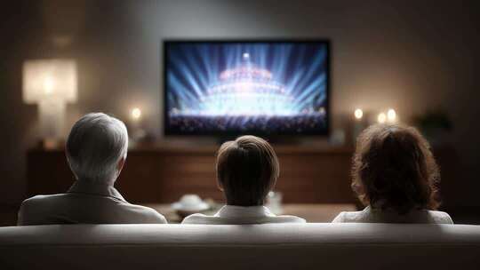 温馨家庭客厅沙发观看电视节目