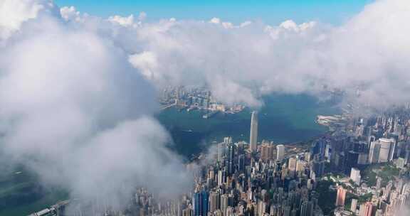 香港航拍港岛穿云大景