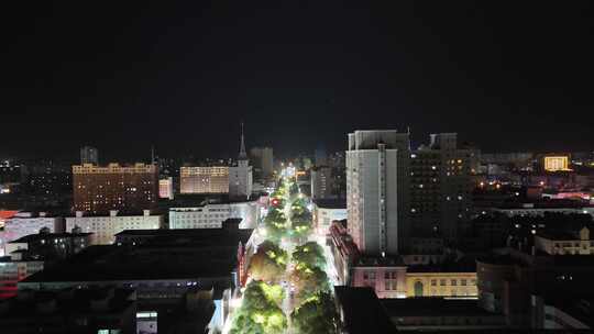 航拍甘肃张掖钟鼓楼夜景