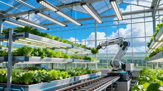 温室大棚内机械臂作业画面