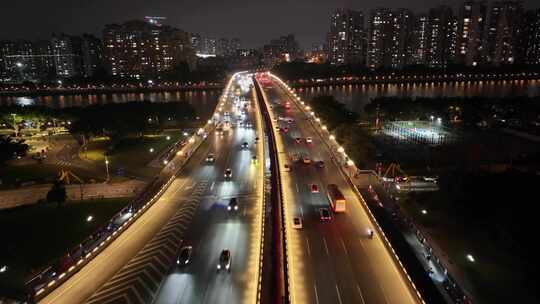 广州大桥海心桥夜景航拍车流交通广州大道夜视频素材模板下载