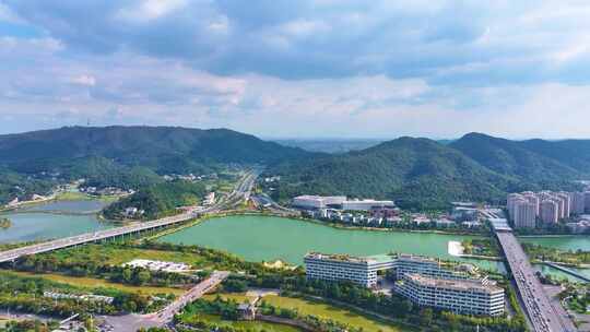 湖南长沙梅溪湖公园风景桃花岭风景区航拍城