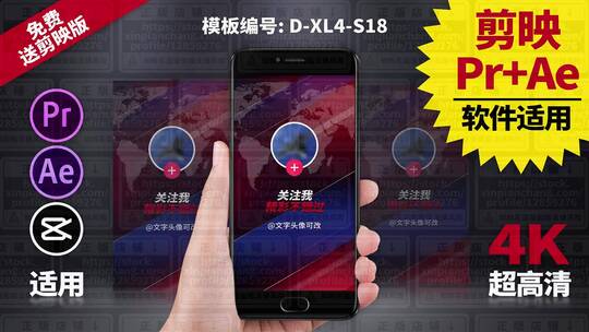 结尾关注视频模板Pr+Ae+抖音剪映 D-XL4-S18AE视频素材教程下载