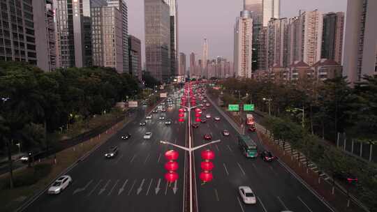 深圳滨河大道城市道路高楼车流景观