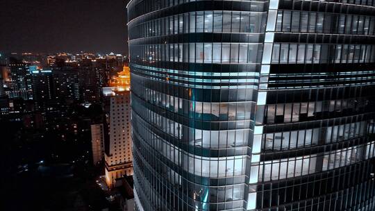 上海实业大厦夜景航拍视频素材模板下载