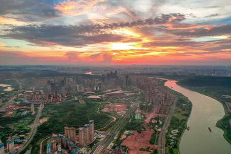 南宁航拍延时总部基地夕阳夜景龙岗邕江方特