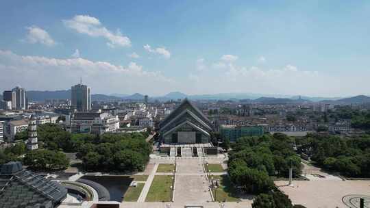 浙江绍兴大剧院地标建筑航拍