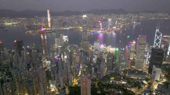 香港 维多利亚港夜景航拍