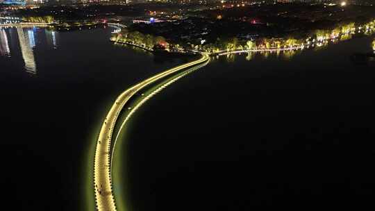 4K航拍苏州金鸡湖夜景建筑