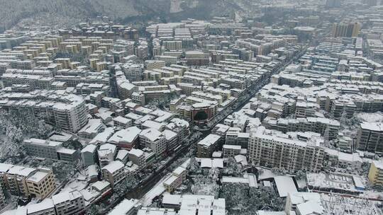 城市住宅小区冬天雪景航拍