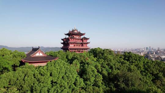 航拍杭州西湖风景区吴山景点古建筑城隍阁楼