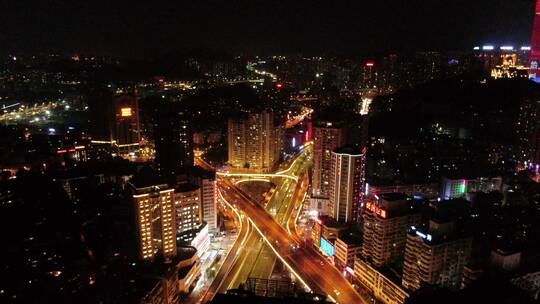 航拍贵阳城市夜景交通