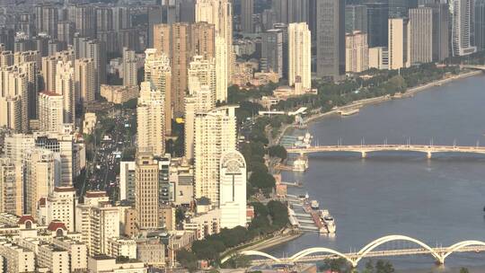 航拍福州闽江尤溪洲大桥道路江景