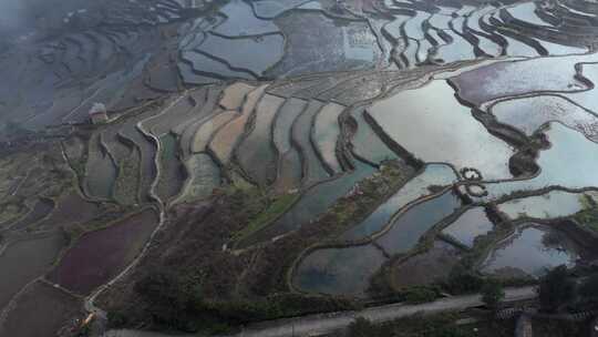 航拍山区乡村梯田