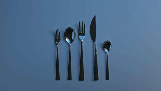 西式餐具银色刀叉勺高清广告拍摄素材西餐具