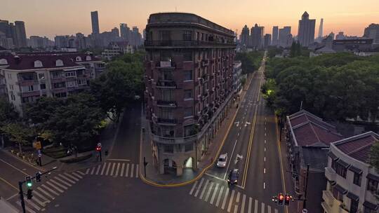 上海武康路武康大楼法式建筑地标老建筑航拍视频素材模板下载