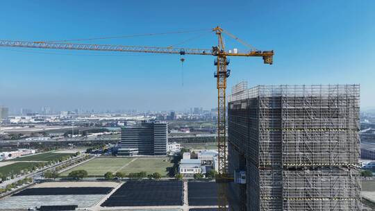 房地产开发建筑工地施工塔吊航拍