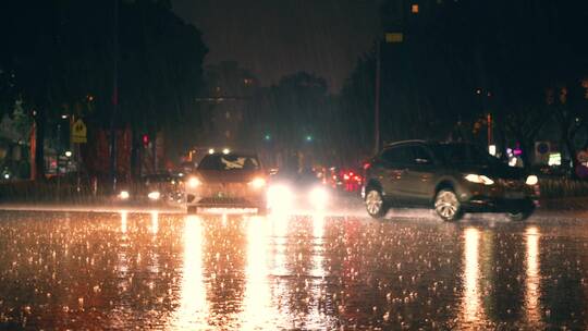 城市夜晚下雨车流人们合集4k视频素材