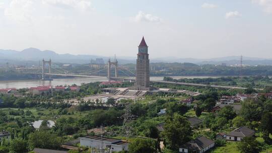 江西赣州火车站和谐钟楼航拍
